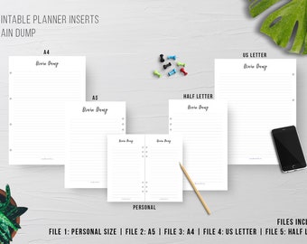 Brain Dump, Brain Dump druckbar, Notizen, Brainstorm, Planer Einlagen, druckbare Planer, persönlich, A5 druckbar, A4, US Letter, Half Letter
