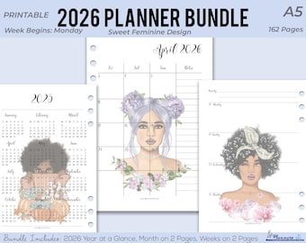 2026 Kalender zum ausdrucken | A5 Größe Einsätze | Jährlich, monatlich und wöchentlich für Filofax A5