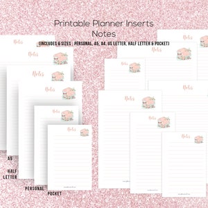 Printable Notes Page, Notes Insert, A5 Inserts, Printable Planner, Notes Pages, Notes Inserts, Personal Inserts, A4 Printable, Pocket Size