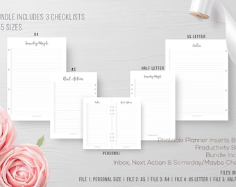 GTD, Getting Things Done,  Filofax Personal, Planner Inserts, Printable Planner, Personal Insert, A5 Printable, A4, US Letter, Half Letter