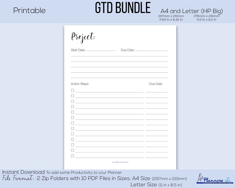 GTD Productivity Planner Getting Things Done Planner Etsy