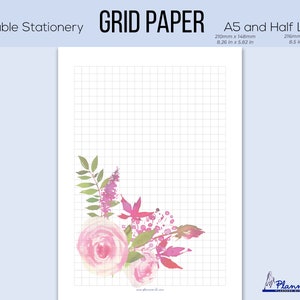 Rasterpapier A5, Rasternotizen A5, Halbbuchstabe Notizen druckbar, Bedruckbares Rasterpapier, Bedruckbare Rasternotizseite, Florales Rasterpapier, GD016A5