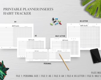 Habit Tracker Printable, Monthly Habit Tracker, Goal Tracker, Habit Tracker Planner, Printable Planner, Personal Insert, A5, A4, US Letter