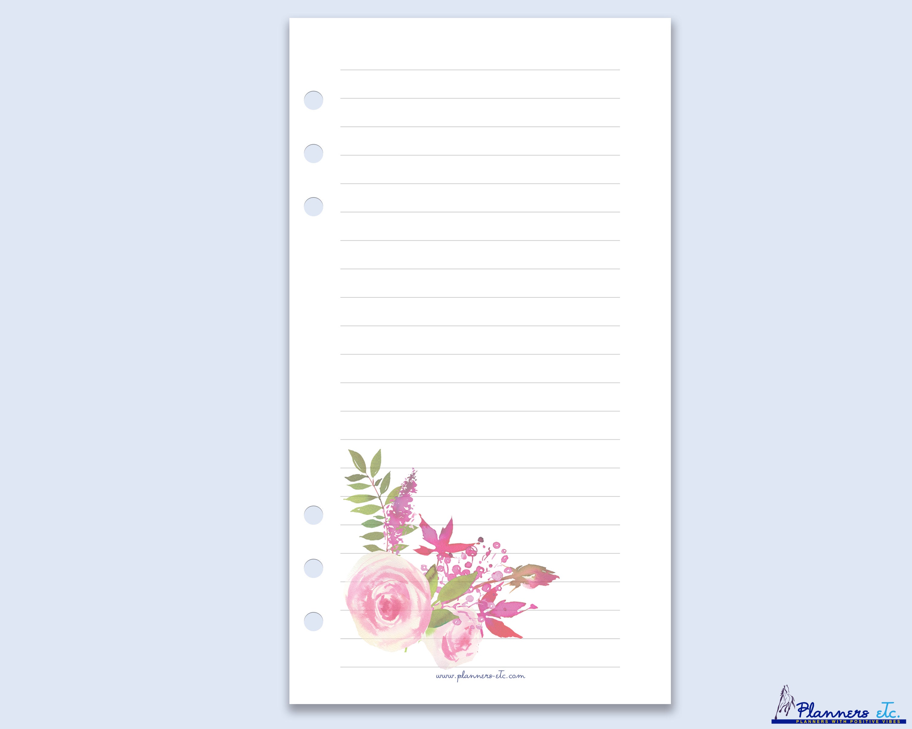 printable ruled floral stationery printable floral notes etsy