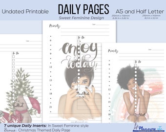A5/Half Letter Daily Planner Inserts, Feminine Design (Printable PDF)