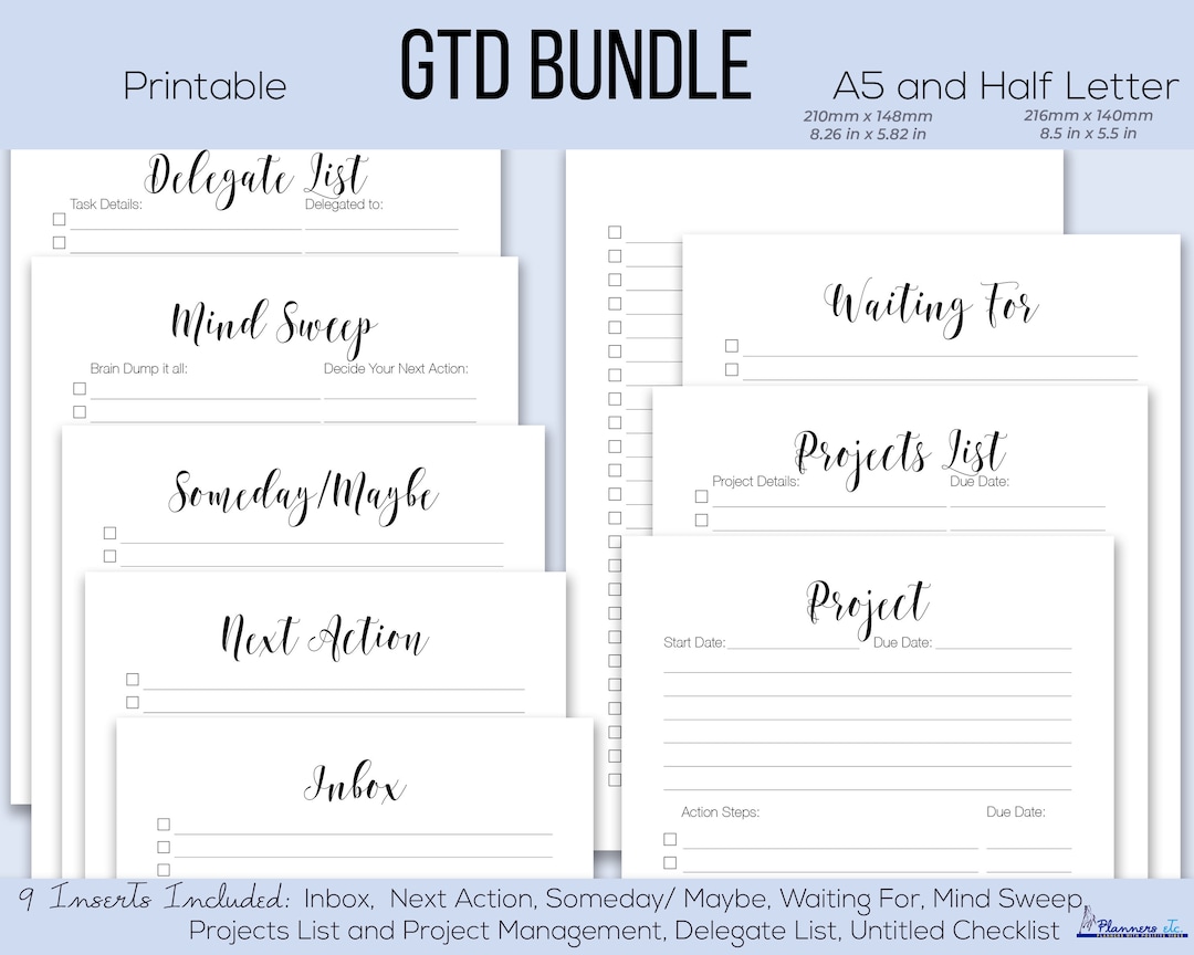 Getting Things Done Printable A5 Planner Kit, GTD Half Letter Printable ...