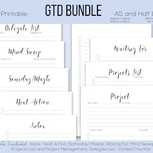 Getting Things Done Printable A5 Planner Kit, GTD Half Letter Printable Planner Kit