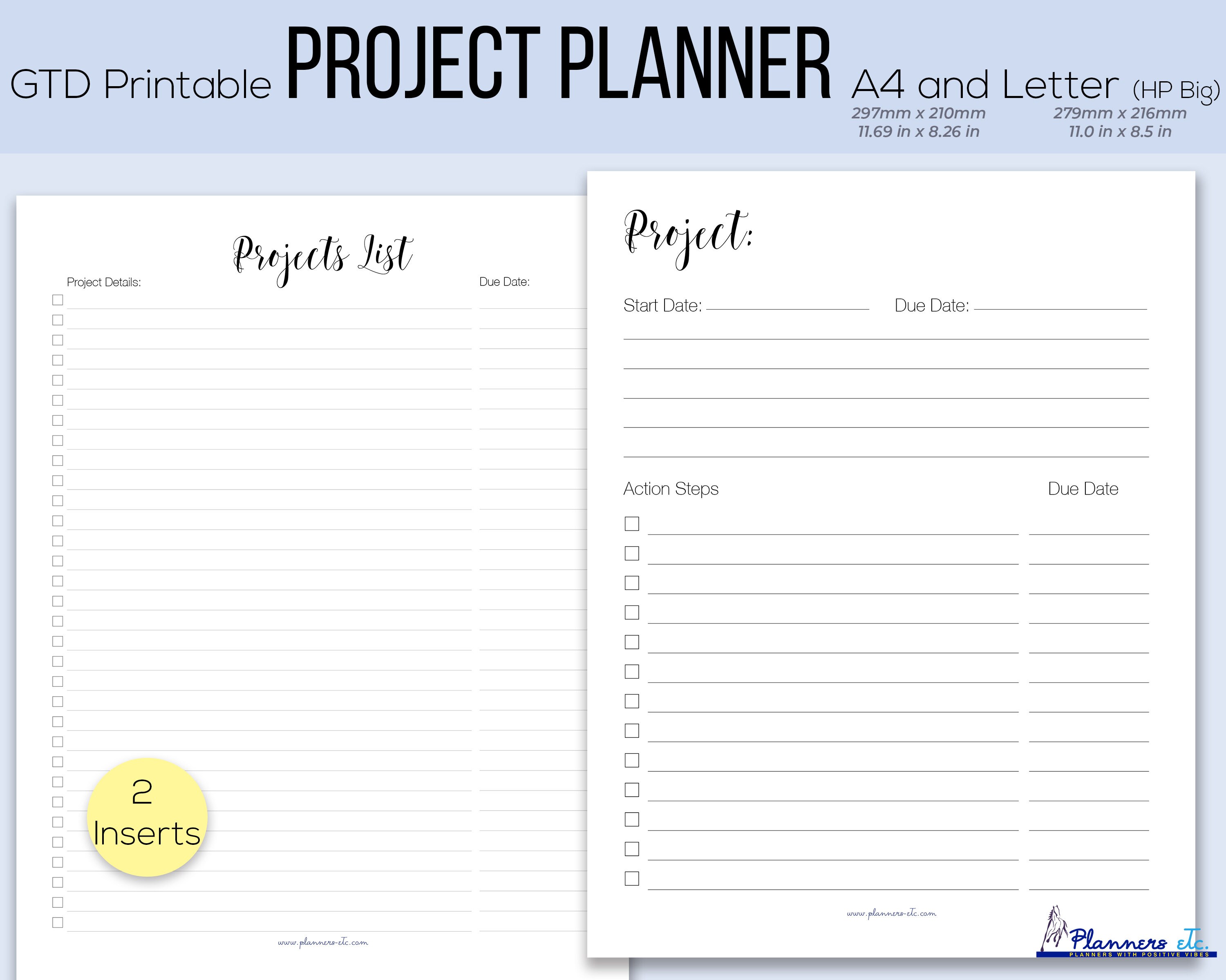 Project Planner Printable Business Planner GTD Work - Etsy