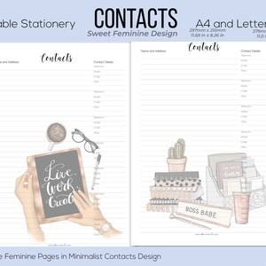 Contacts List A4 and US Letter Contacts Page