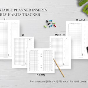 Habit Tracker, Goal Tracker, Yearly Habits, Routine Log, Daily Habits, Weekly Habits, Habits List, Personal, A5, A4, US Letter, Half Letter