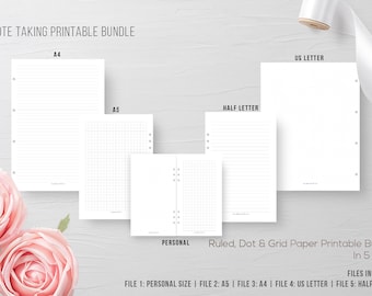 Notizen-Bundle, gefüttert, Papier bedruckbar, Dot, Gitter, Grafik, regiert Papier-Set, Punktraster bedruckbar, persönliche, A5, A4, US Letter, halb Brief