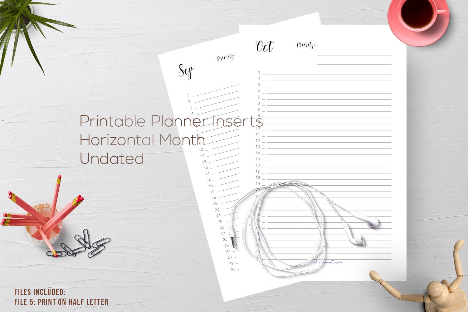Month on a Page Undated Monthly Planner Monthly Printable | Etsy