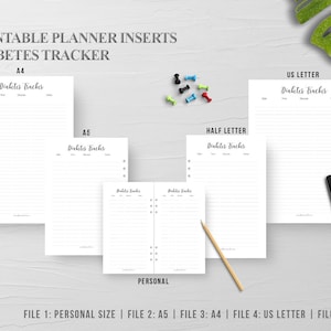 Blood Sugar Tracker, Diabetes Planner, Diabetes Diary, Blood Glucose Monitor, Personal Inserts, A5 Planner, A4, US Letter, Half Letter Size