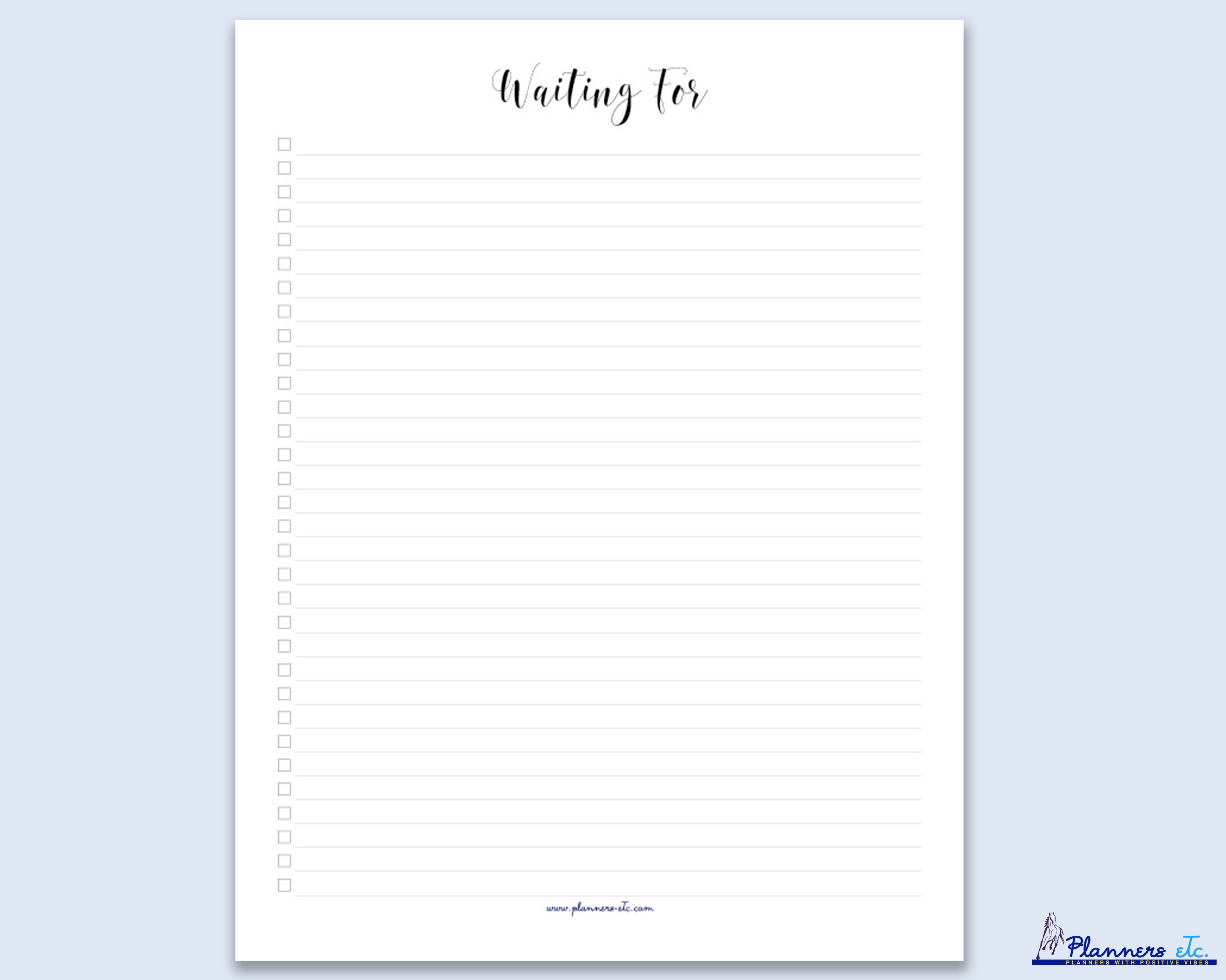 GTD Waiting for List, Getting Things Done Printable Planner, Getting ...