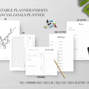 Planificador de finanzas imprimible, Planificador de objetivos, Objetivos de 2019, Seguimiento de objetivos de finanzas, Principales objetivos de finanzas, Personal, A5, A4, Carta de EE. UU., Tamaño de media carta