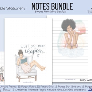 A6 Paper Bundle, Feminine Notes Paper Includes Beautiful Ruled, Grid and Dot Grid Paper