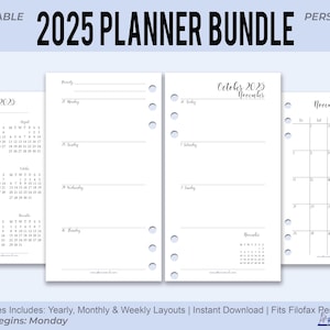 Druckbarer Kalender für 2025 | Minimalistische monatliche und wöchentliche Einsätze | Persönliche MM Größe | Undatierte PDF-Datei zum Herunterladen