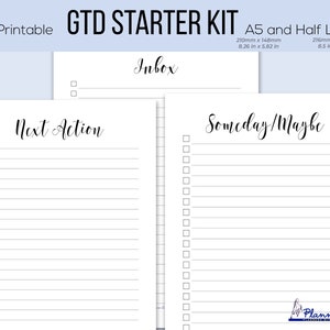 Getting Things Done Starter Kit in A5 and Half Letter Size, Printable Planner Inserts