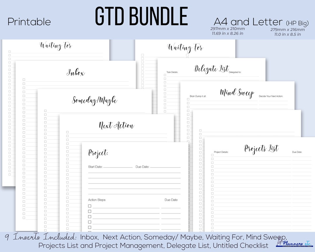 Getting Things Done Printable Productivity Business Planner A4 and US ...