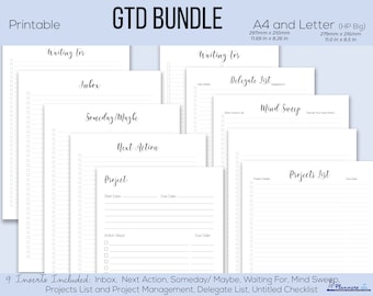 GTD, Productivity Planner, Getting Things Done Planner, Business Planner, Printable Inserts, GTD Printable, Project Planner Printable, Lists