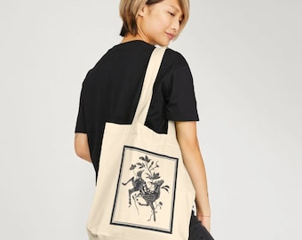 Deer And Wildflowers Lino Style Tote Bag