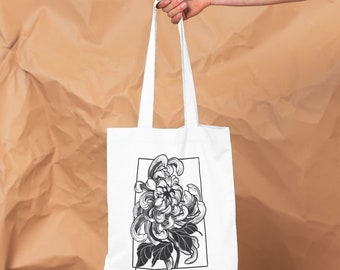 Chrysanthemum Lino Ink Tote Bag