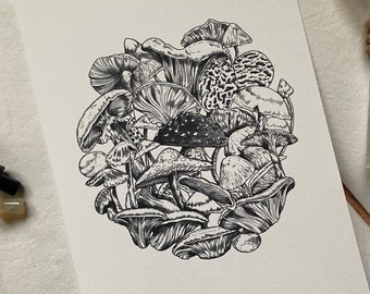 Mushroom Fine Art Print Woodland Illustration