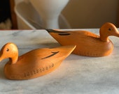 Vintage Hand Carved Wood Pair of Pintail Duck Decoys - Drake and Hen - Wooden Duck Couple Hand Crafted
