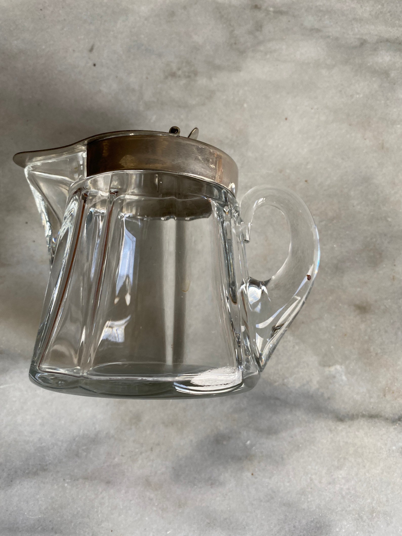 Antique Heisey Clear Glass Creamer or Syrup Pitcher with Metal Etsy