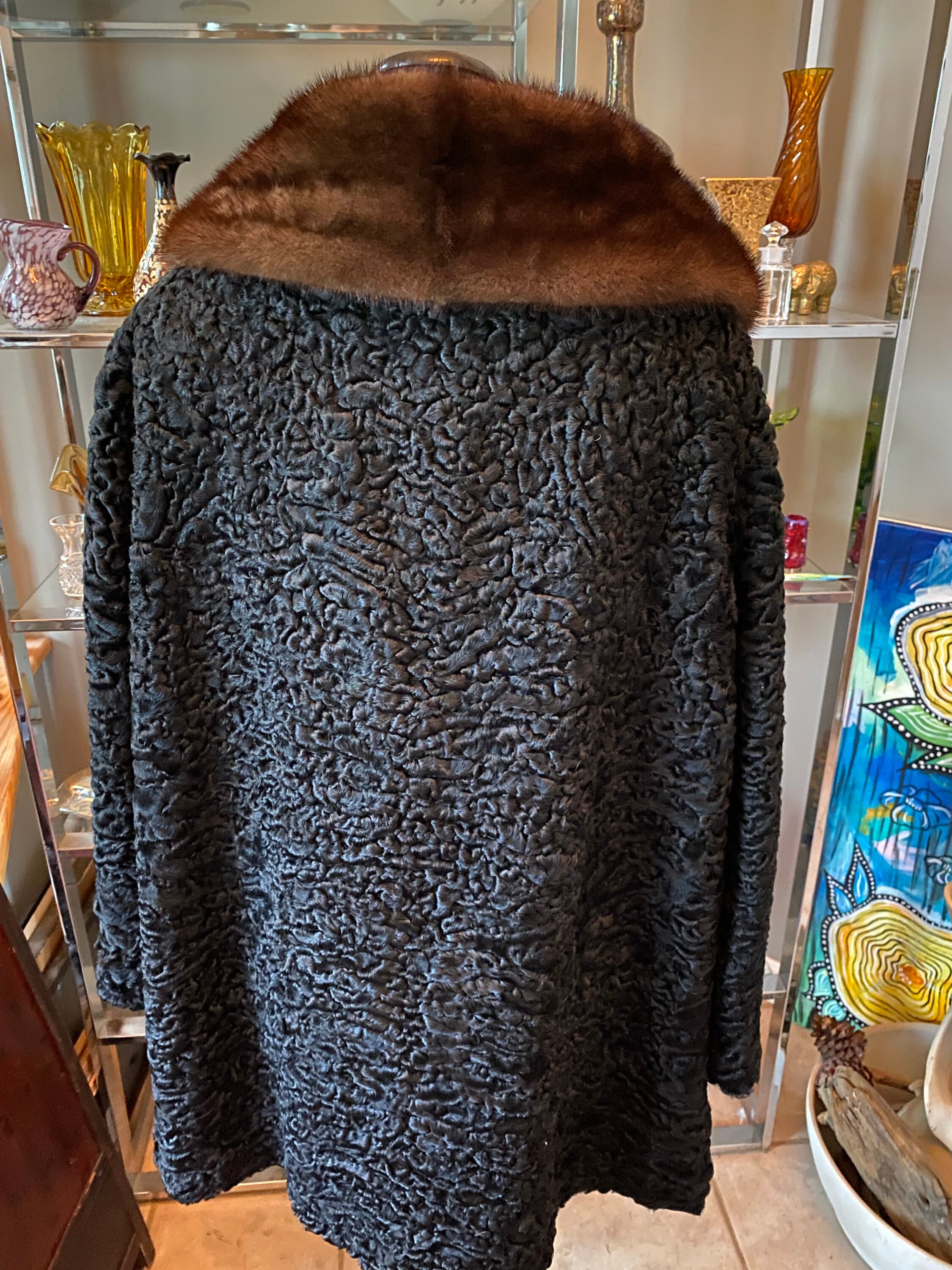 Vintage Black Persian Curly Lamb Lambs Wool Coat w/ Mink Fur Etsy