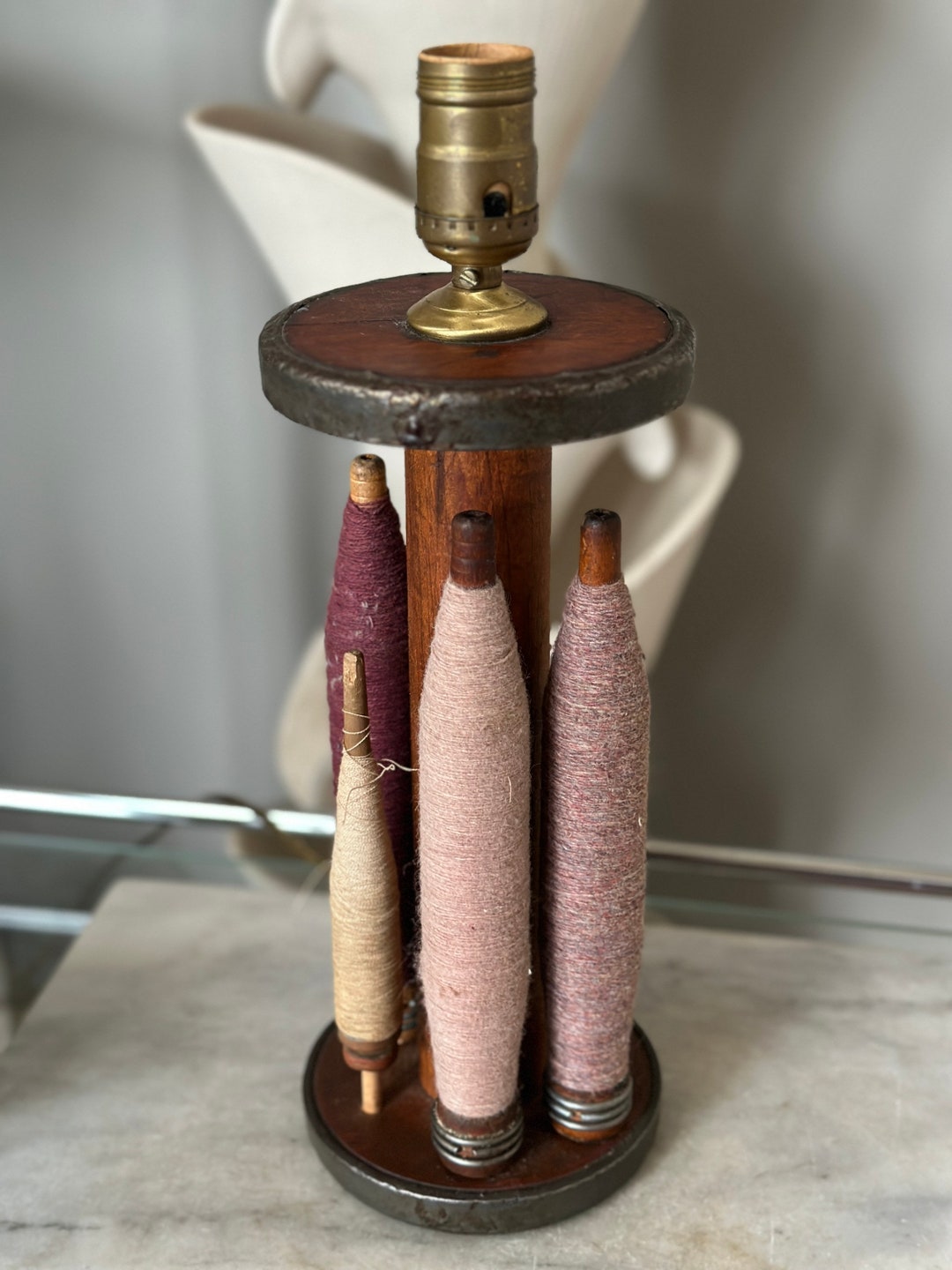 Vintage Thread Spool Spindle Bobbin Lamp Light WORKS - Etsy