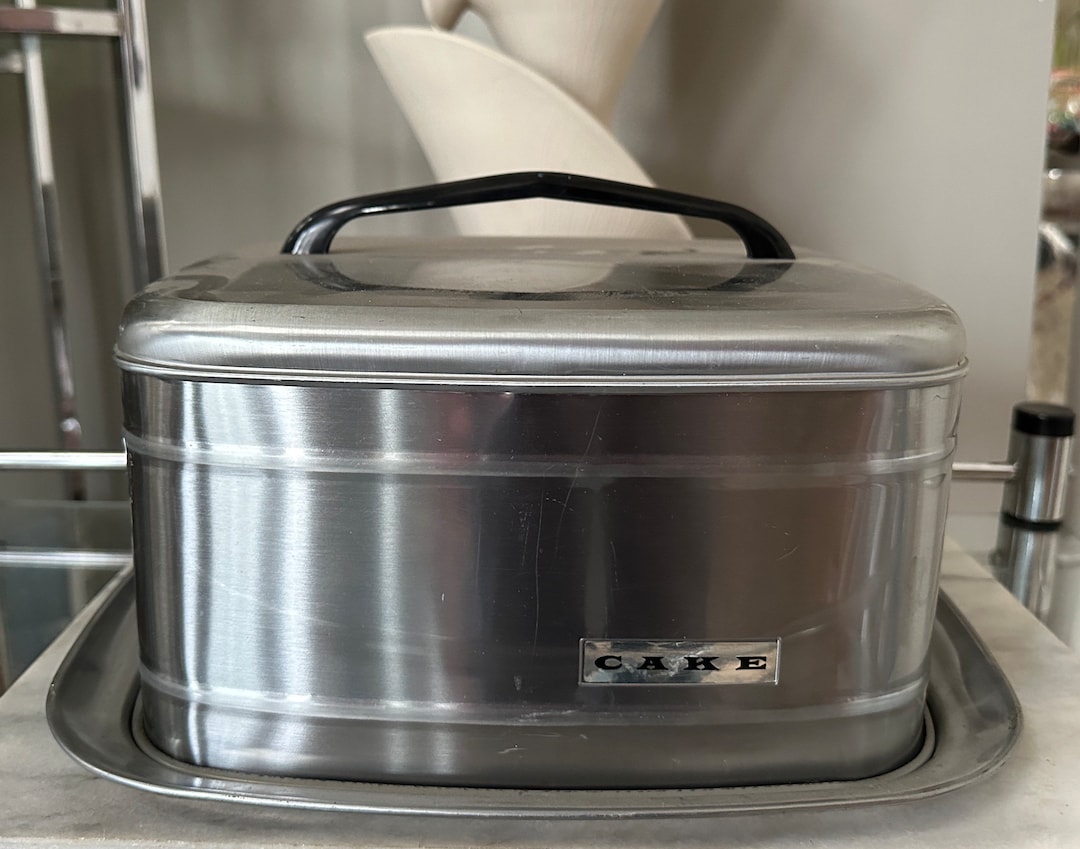 Square Cake Carrier, Vintage 1950s Chrome and Aluminum Cake Holder With Bakelite Handle, Retro