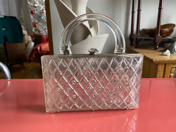 Vintage Clear Lucite Purse, Brides Wedding Purse,