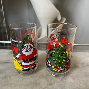 Coca Cola Vintage Glasses Set Of 2 Santa Claus Christmas Tree Drinking Glasses
