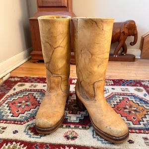 Mens Frye Campus Mid-Calf Boots Tan Leather Stacked Heel Size 10 s-l400.jpg main image 3