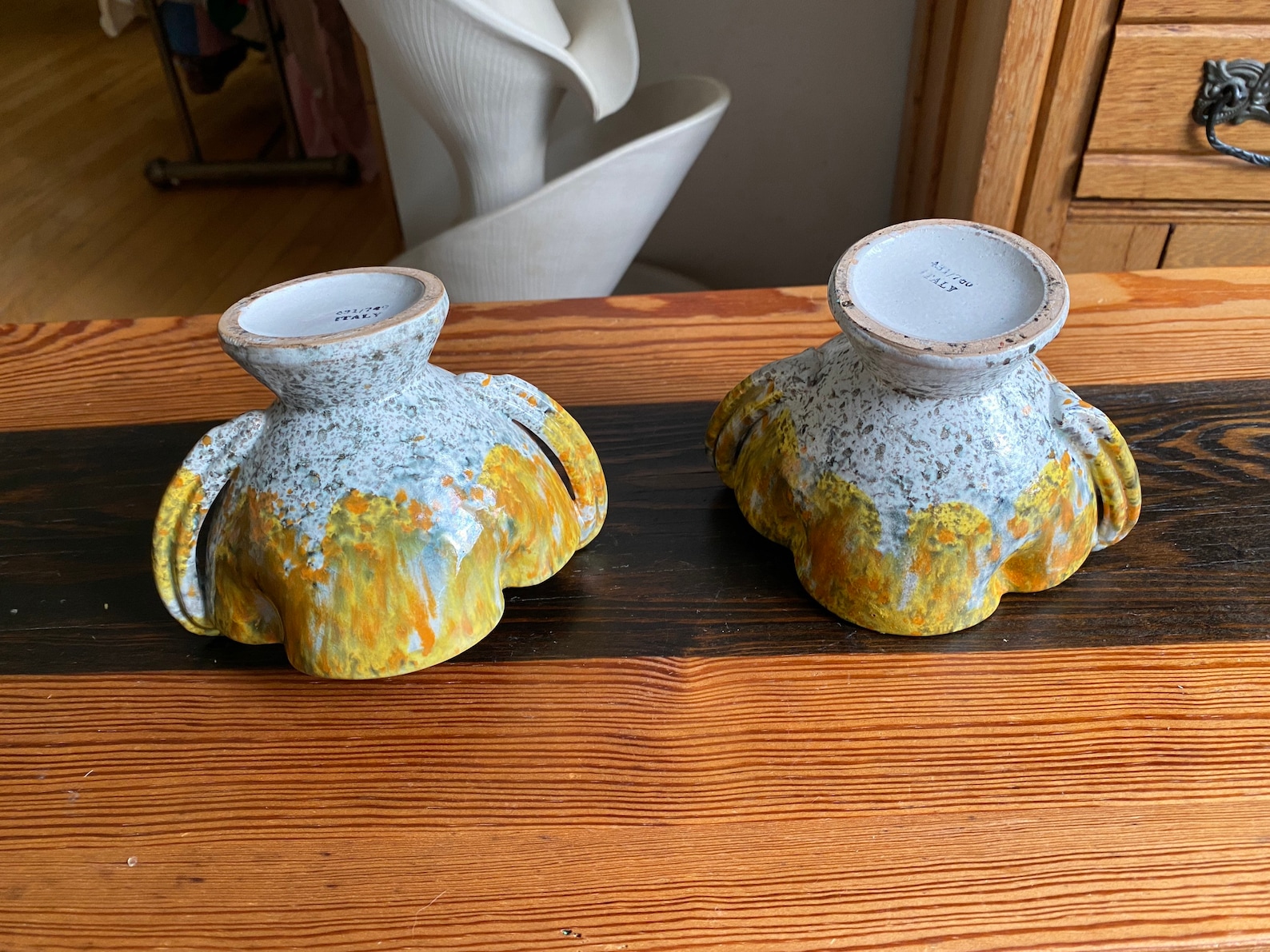 Set of Two MCM Speckled Glaze Pedestal Vases Made in Italy | Etsy