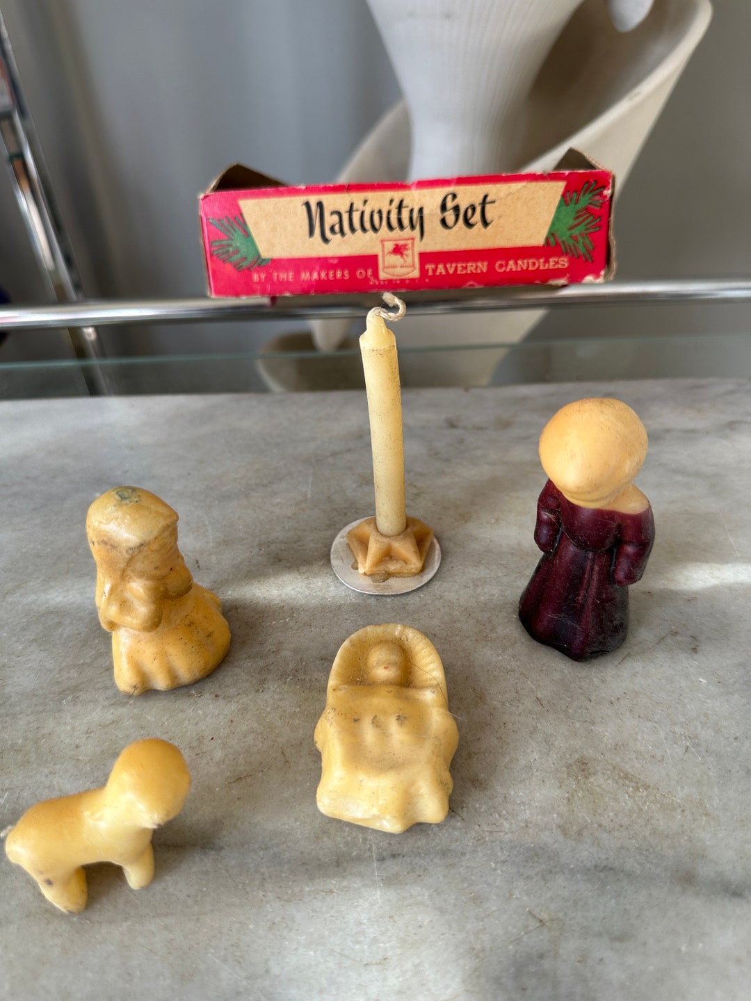 VINTAGE Tavern Candle Nativity Set in Partial Original Box. Jesus, Mary