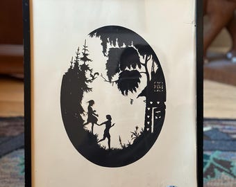 German Scherenschnitte Silhouette of Hansel and Gretel. Circa 1910-1920&#39;s
