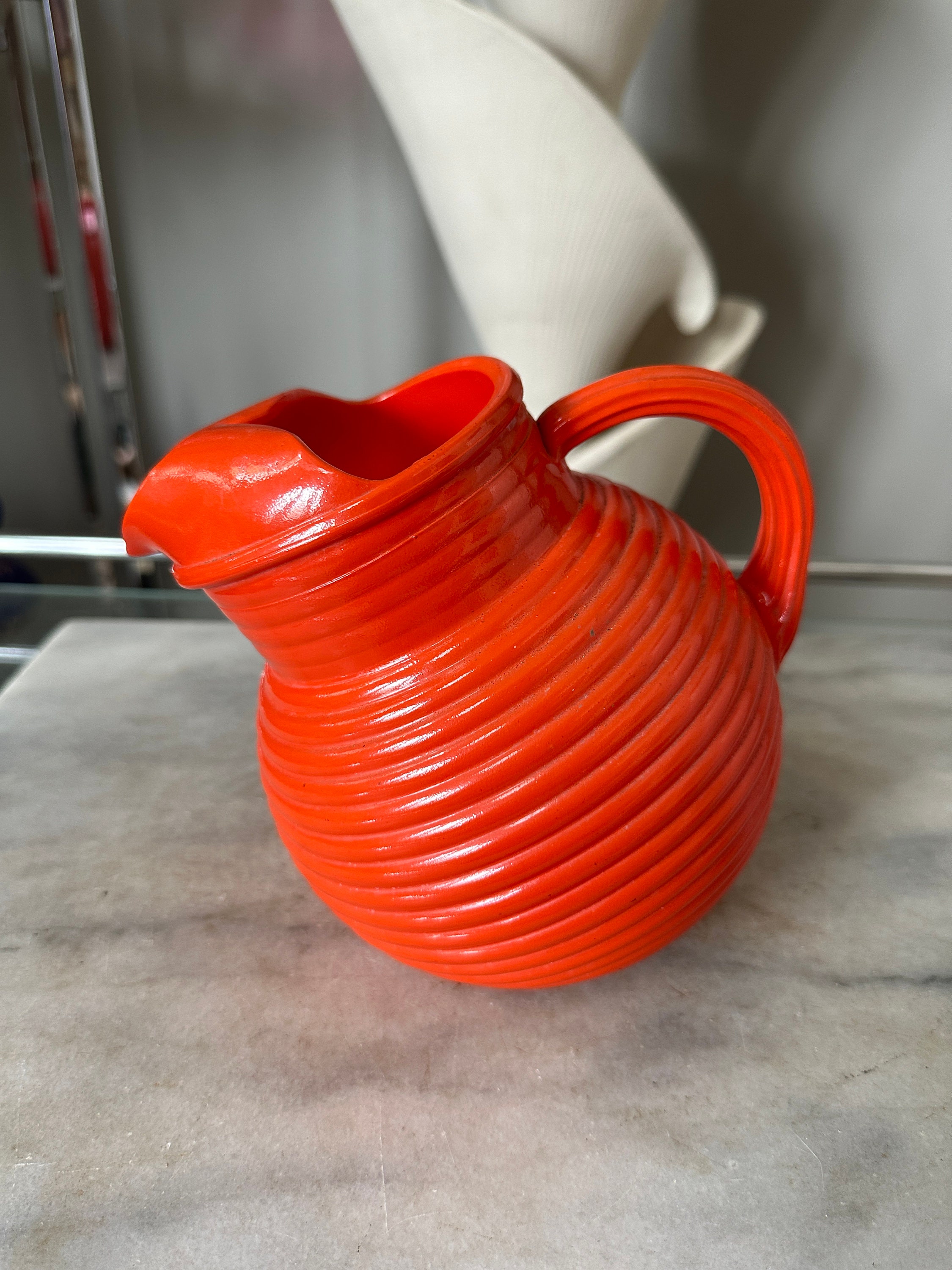 Vintage glass tilt disc orange juice pitcher Very Unique