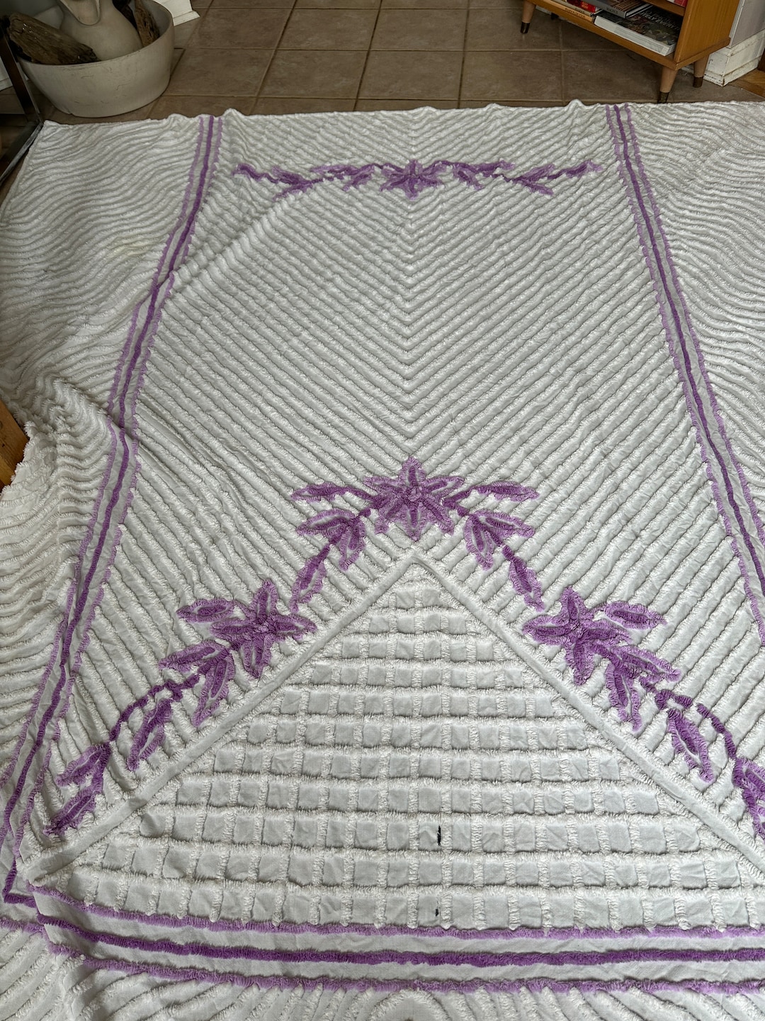 Lavender Twotone Chenille Bedspread Full Size Cutter or for Repair Etsy