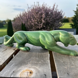 Vintage Mid Century Modern Stalking Panther Planter |  Green | MCM Crouching Panther | Panther Planter Green