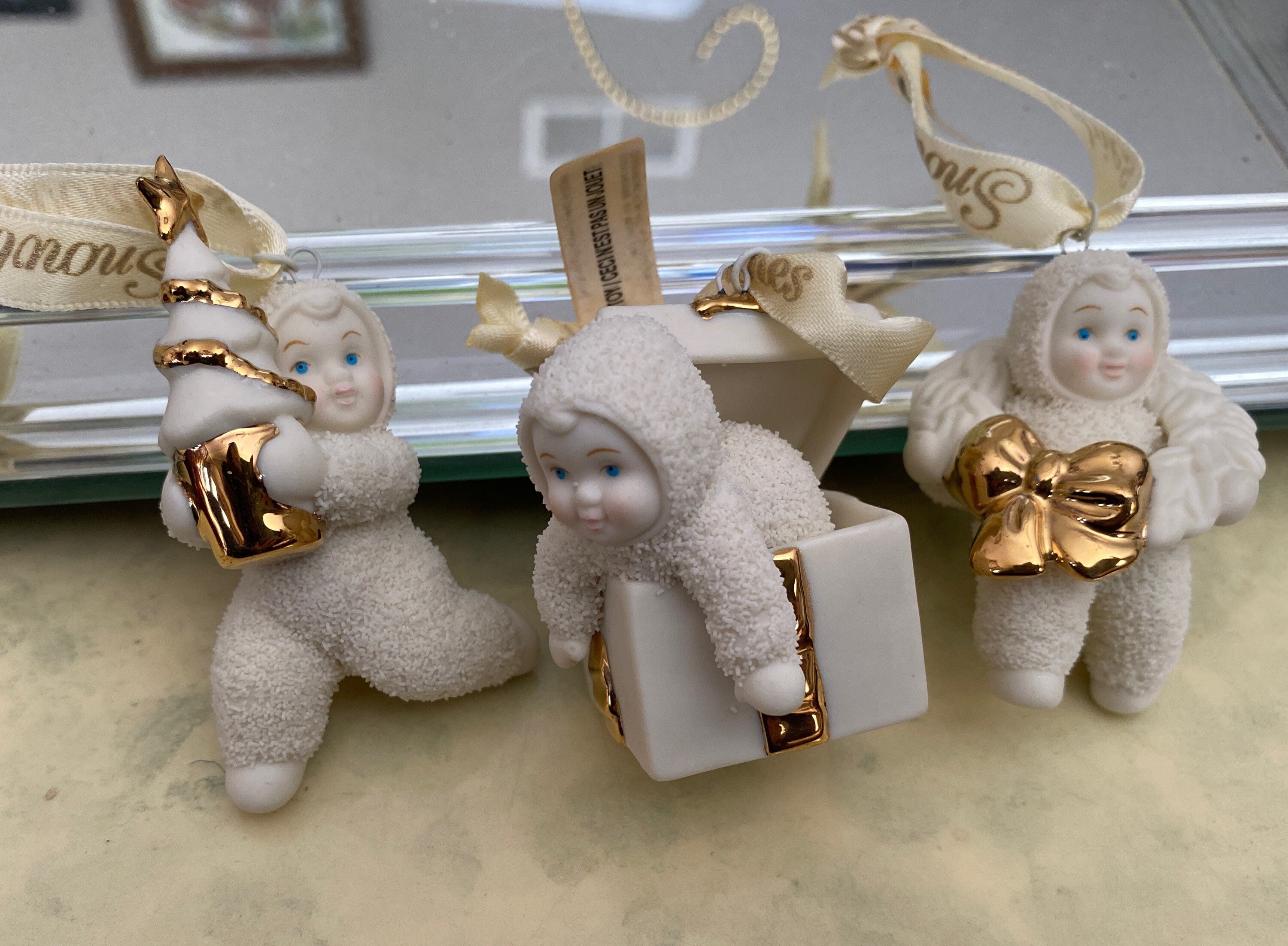 Set of Three Snowbabies Snowbaby Ornaments Snow Babies Vintage