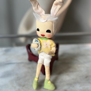 Vintage Bunny Pixie Knee Hugger Easter Ornament, 1960s Kitsch Decor