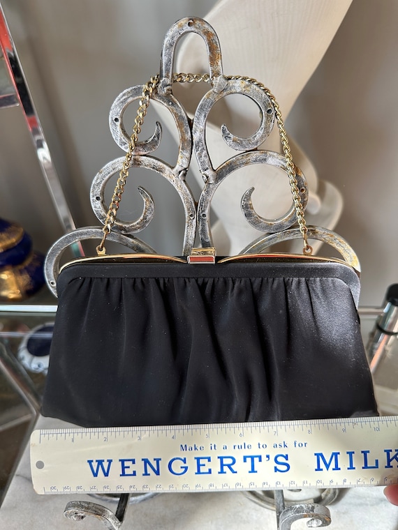 Vintage Ande Black Datin Evening Handbag | Silver 