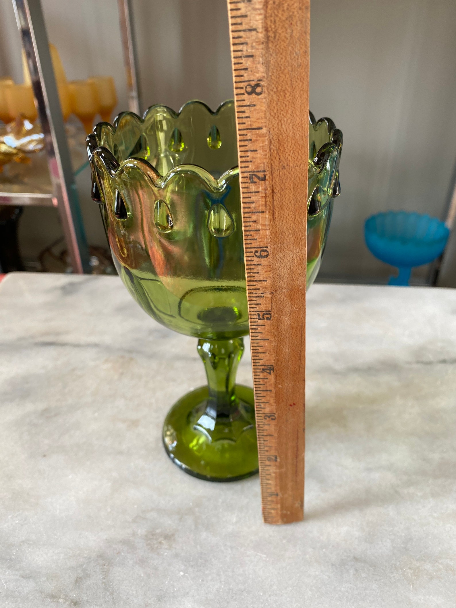 Vintage avocado Green Glass Vase Green Goblet Green Glass Etsy