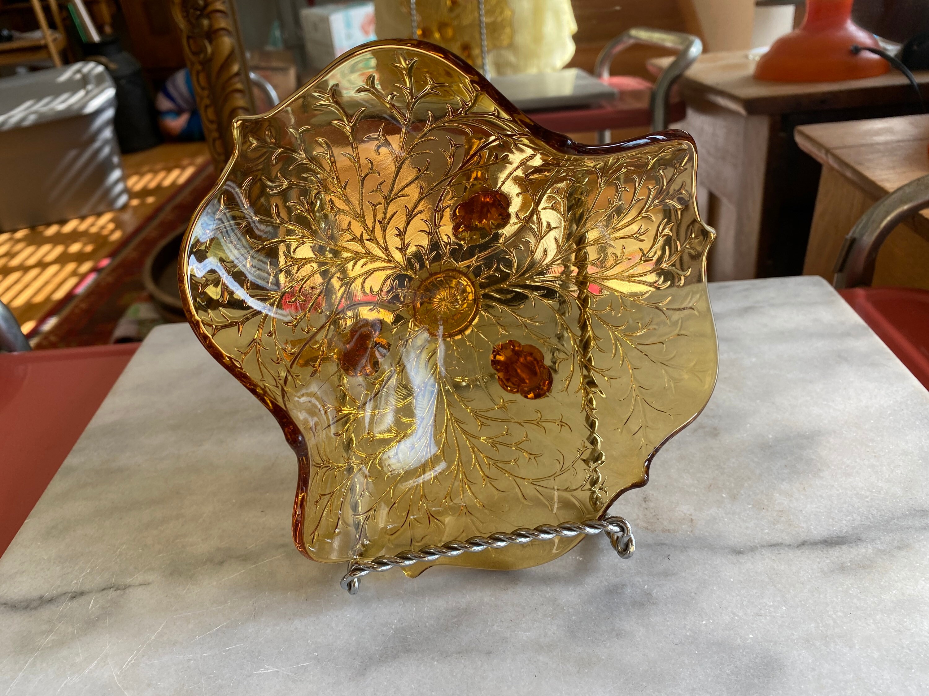Vintage Amber Glass Art Glass Bowl Assymetrical Design Tri | Etsy