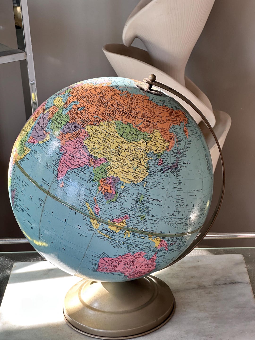 Vintage Replogle Comprehensive 12-inch Refetence Workd Globe With Brass ...