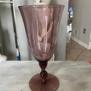 Vintage Glass Purple Amethyst Mid Century Pedestal Vase 9.25”