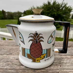 1950s Enamelware Coffee Pot Georges Briard Ambrosia Pineapple Coffee Pot Retro Mid Century Modern