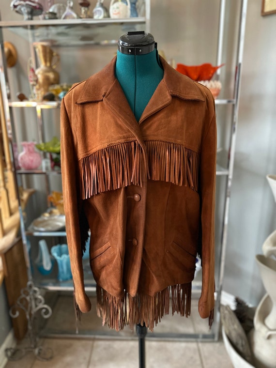 1970s Vintage Fringe Pioneer Wear Leather Jacket Sears Kerrybrook